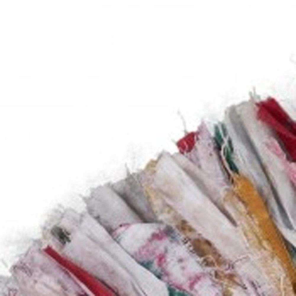 Bleached Multicolored Chindi And Natural Jute Fringed Round Rug - Homeroots - Flyclothing LLC