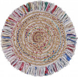 Bleached Multicolored Chindi And Natural Jute Fringed Round Rug - Homeroots - Flyclothing LLC
