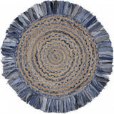 Denim And Natural Jute Round Swirl Fringed Rug - Homeroots - Flyclothing LLC