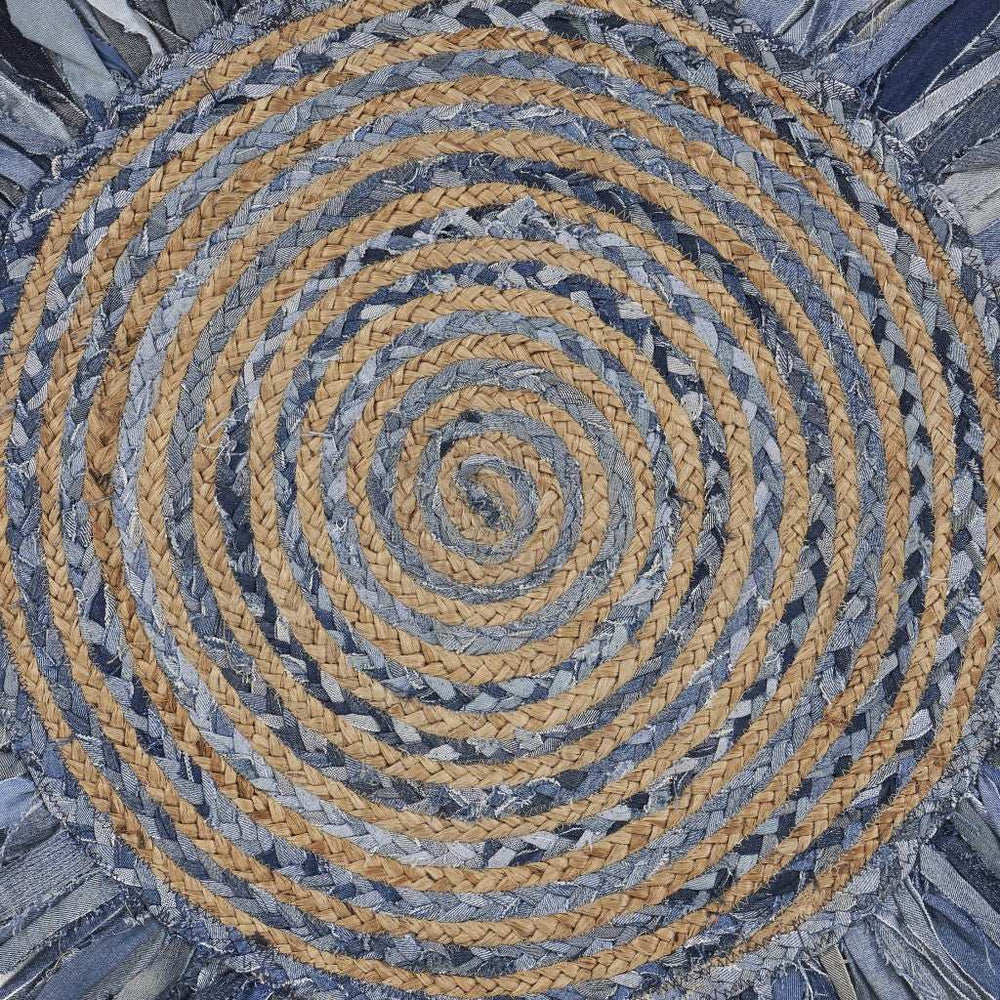 Denim And Natural Jute Round Swirl Fringed Rug - Homeroots - Flyclothing LLC