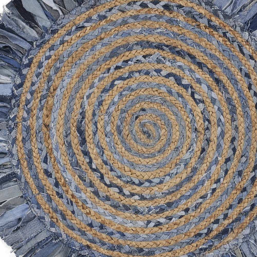 Denim And Natural Jute Round Swirl Fringed Rug - Homeroots - Flyclothing LLC