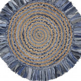 Denim And Natural Jute Round Swirl Fringed Rug - Homeroots - Flyclothing LLC