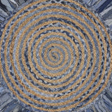Denim And Natural Jute Round Swirl Fringed Rug - Homeroots - Flyclothing LLC