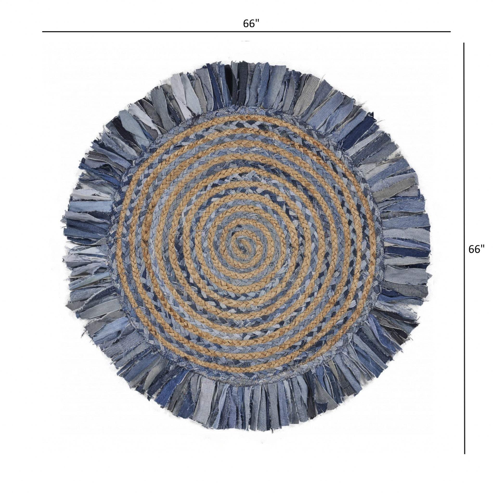 Denim And Natural Jute Round Swirl Fringed Rug - Homeroots - Flyclothing LLC