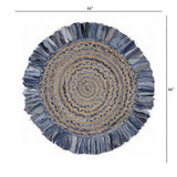 Denim And Natural Jute Round Swirl Fringed Rug - Homeroots - Flyclothing LLC
