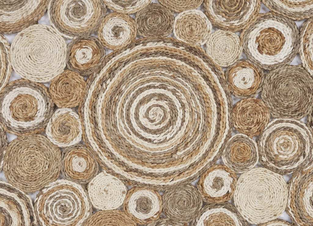 Multi-Toned Intricate Circle Natural Jute Area Rug - Homeroots - Flyclothing LLC
