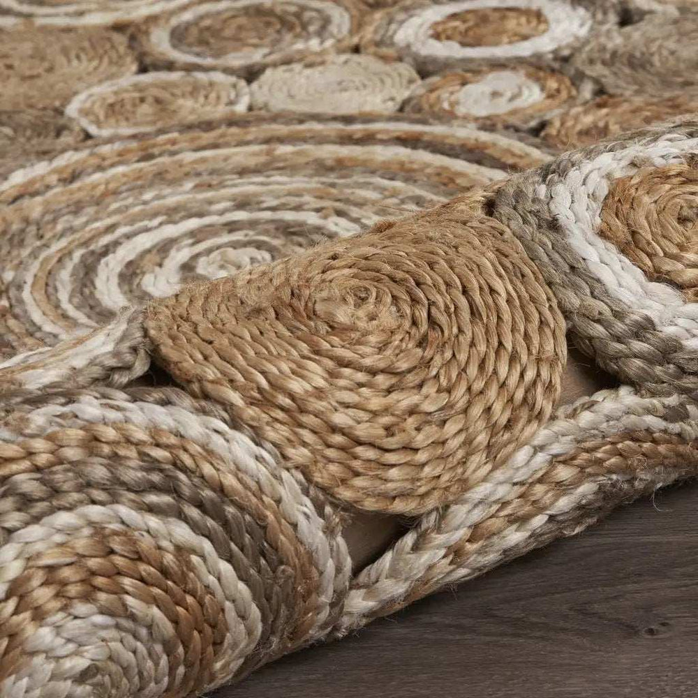 Multi-Toned Intricate Circle Natural Jute Area Rug - Homeroots - Flyclothing LLC