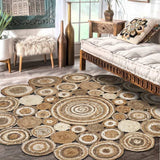 Multi-Toned Intricate Circle Natural Jute Area Rug - Homeroots - Flyclothing LLC