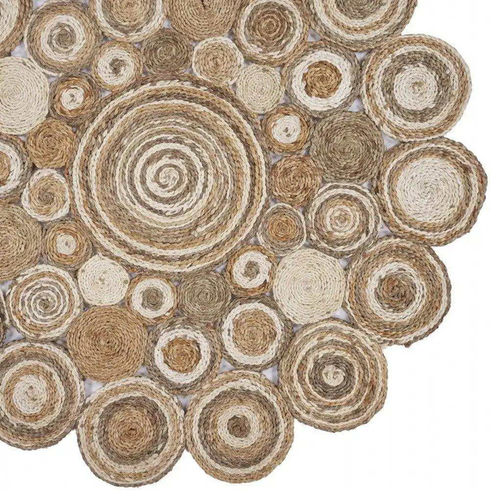 Multi-Toned Intricate Circle Natural Jute Area Rug - Homeroots - Flyclothing LLC