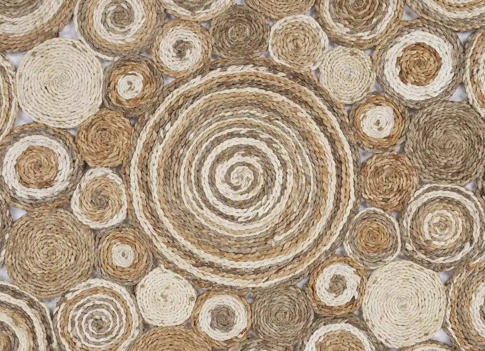 Multi-Toned Intricate Circle Natural Jute Area Rug - Homeroots - Flyclothing LLC