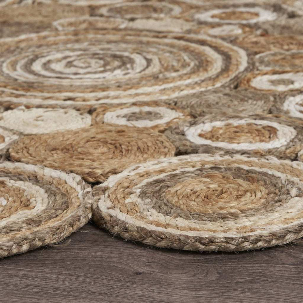 Multi-Toned Intricate Circle Natural Jute Area Rug - Homeroots - Flyclothing LLC