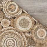 Multi-Toned Intricate Circle Natural Jute Area Rug - Homeroots