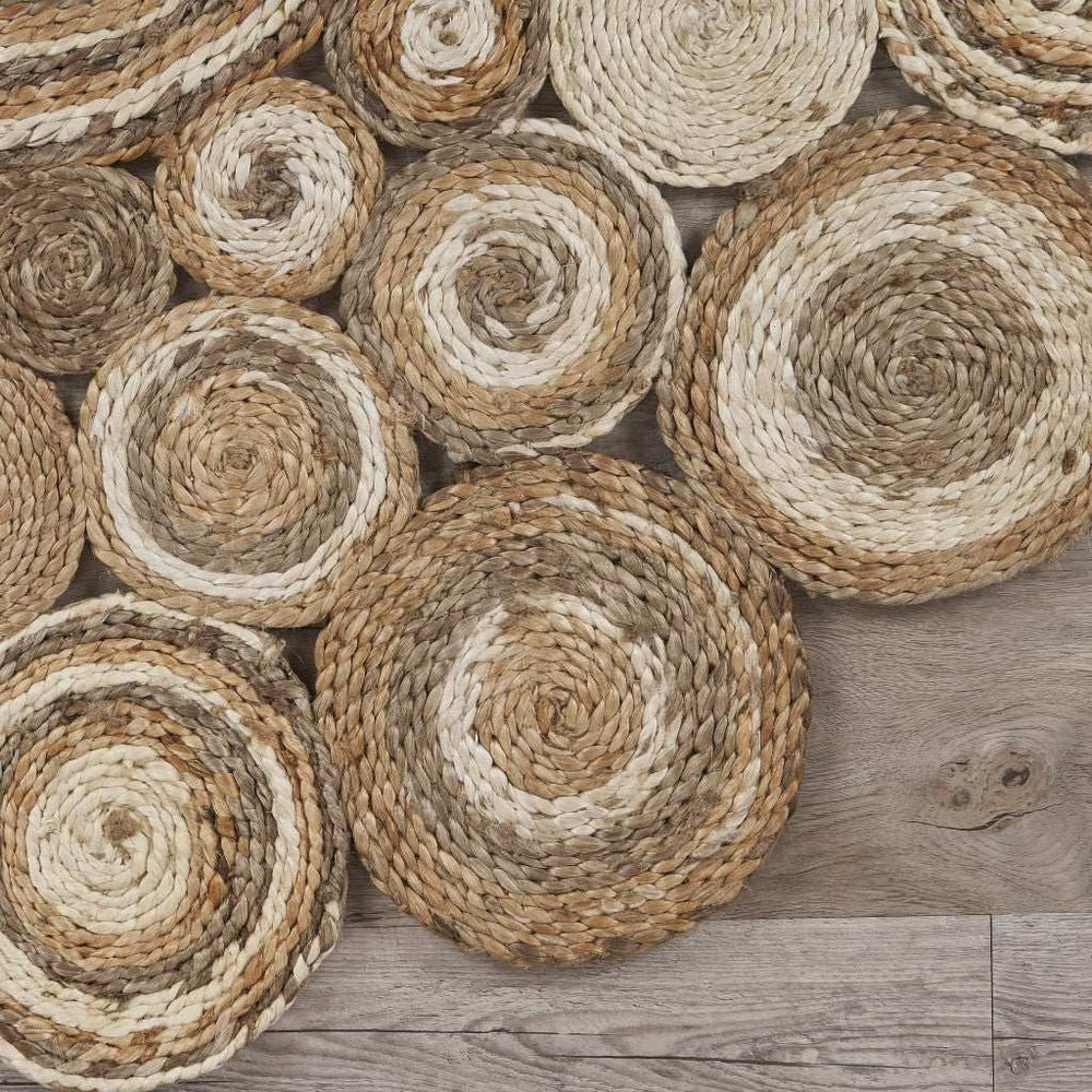 Multi-Toned Intricate Circle Natural Jute Area Rug - Homeroots - Flyclothing LLC
