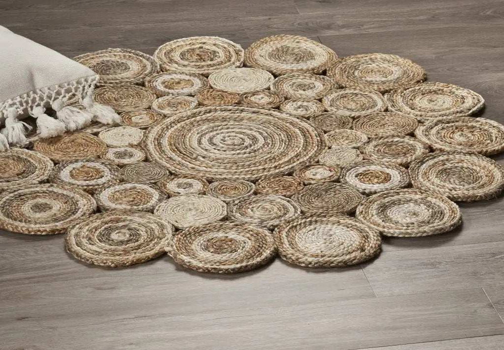 Multi-Toned Intricate Circle Natural Jute Area Rug - Homeroots - Flyclothing LLC