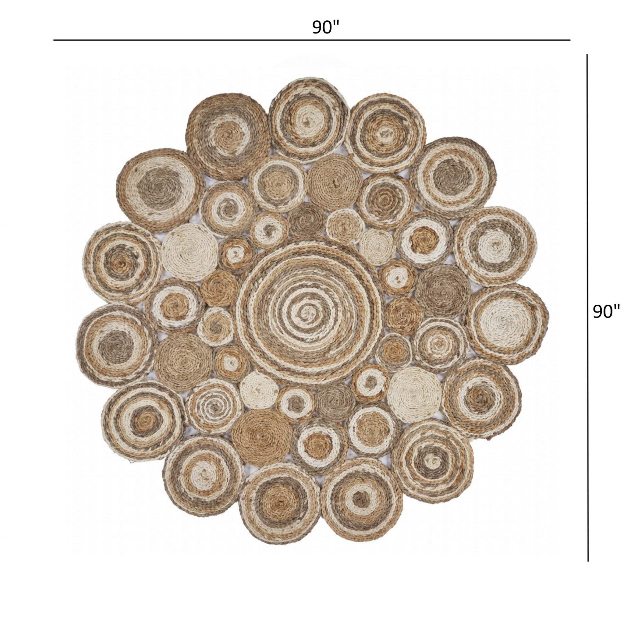 Multi-Toned Intricate Circle Natural Jute Area Rug - Homeroots - Flyclothing LLC