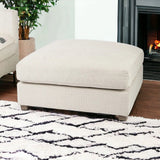 39" Beige Polyester And Brown Cocktail Ottoman - Homeroots