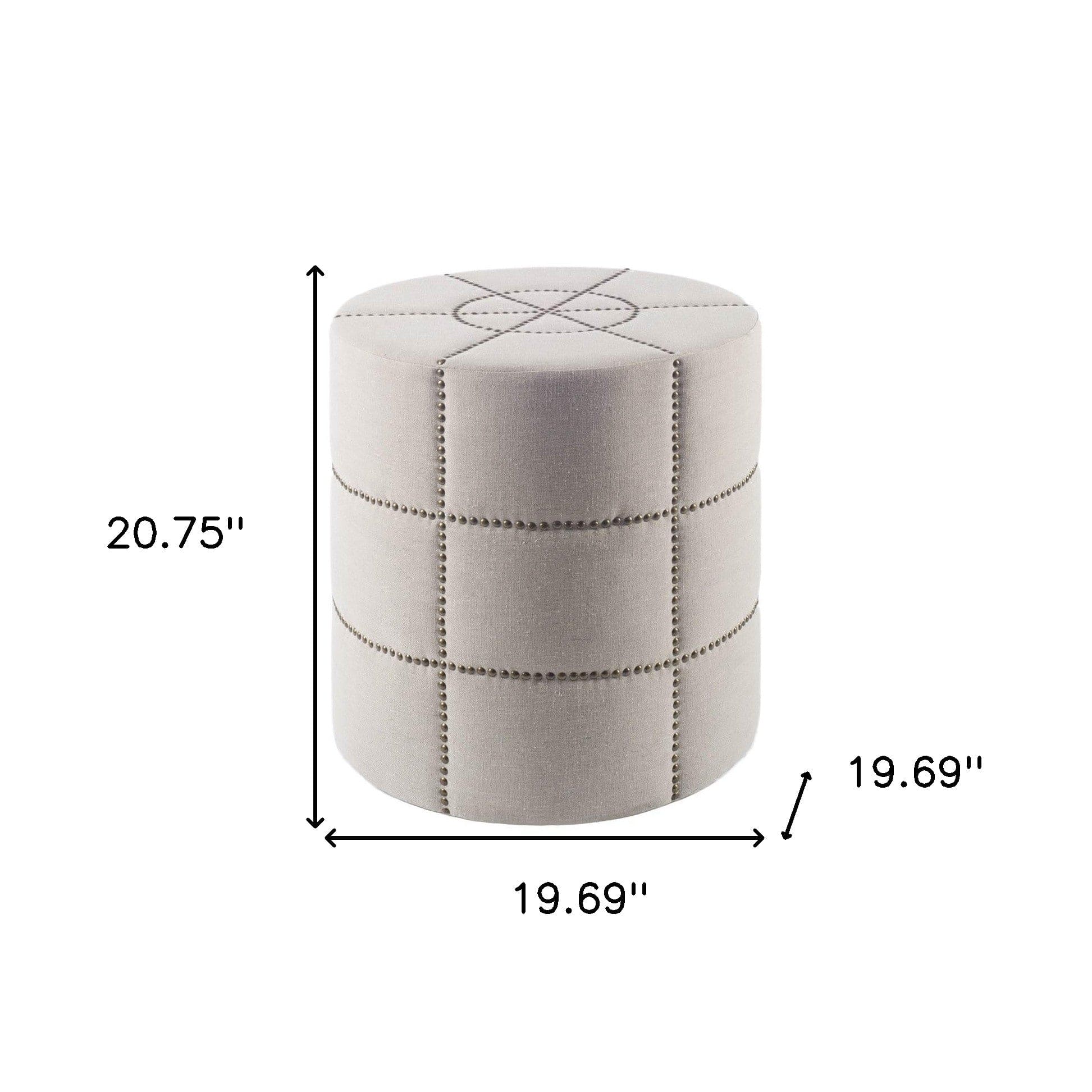 20" Cream Linen Round Footstool Ottoman - Homeroots - Flyclothing LLC