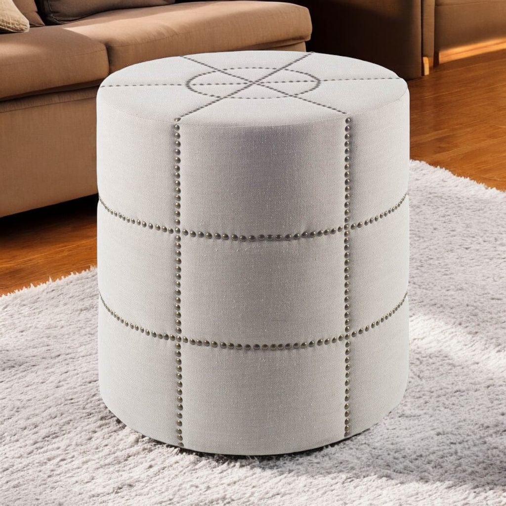 20" Cream Linen Round Footstool Ottoman - Homeroots - Flyclothing LLC