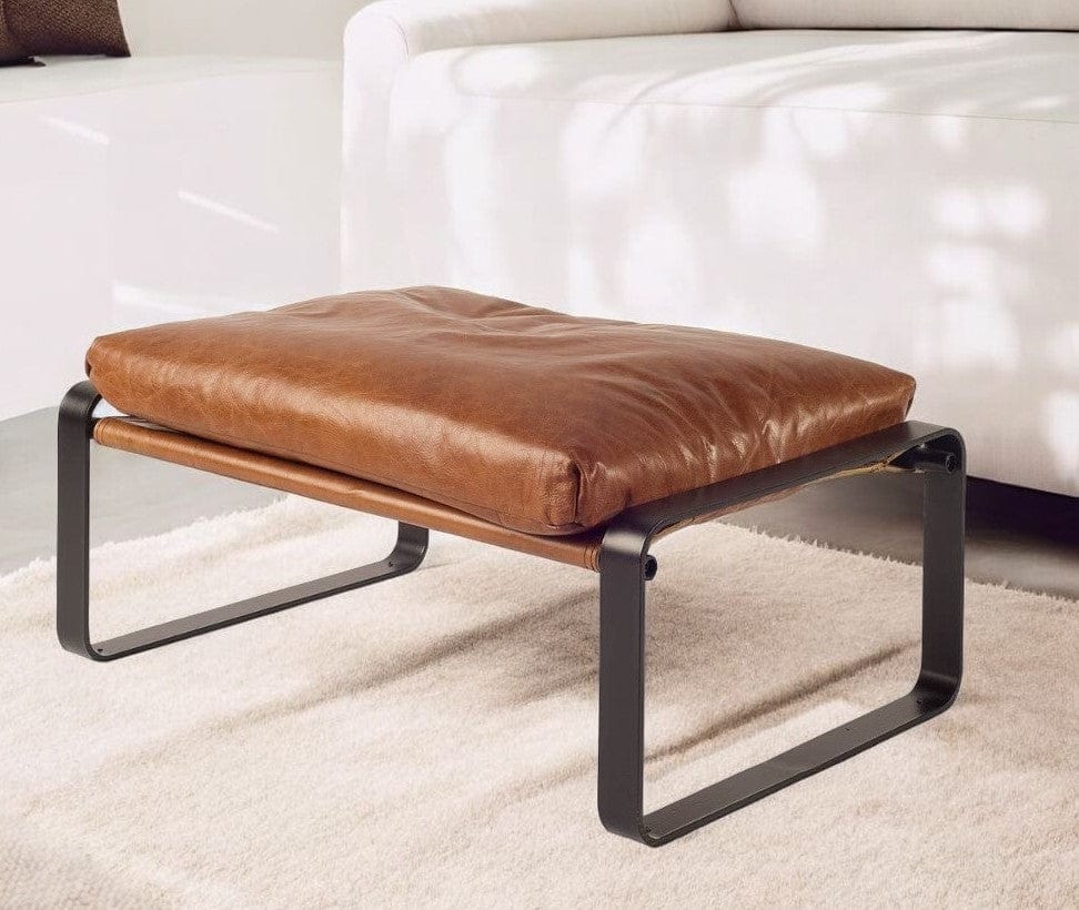 19" Brown Faux Leather Ottoman - Homeroots - Flyclothing LLC