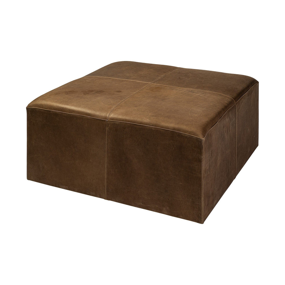 36" Brown Faux Leather Cube Ottoman - Homeroots