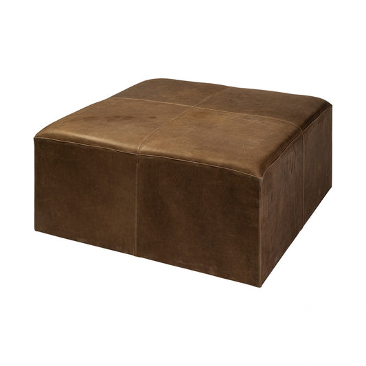 36" Brown Faux Leather Cube Ottoman - Homeroots