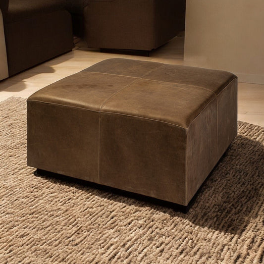 36" Brown Faux Leather Cube Ottoman - Homeroots