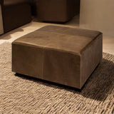 36" Brown Faux Leather Cube Ottoman - Homeroots