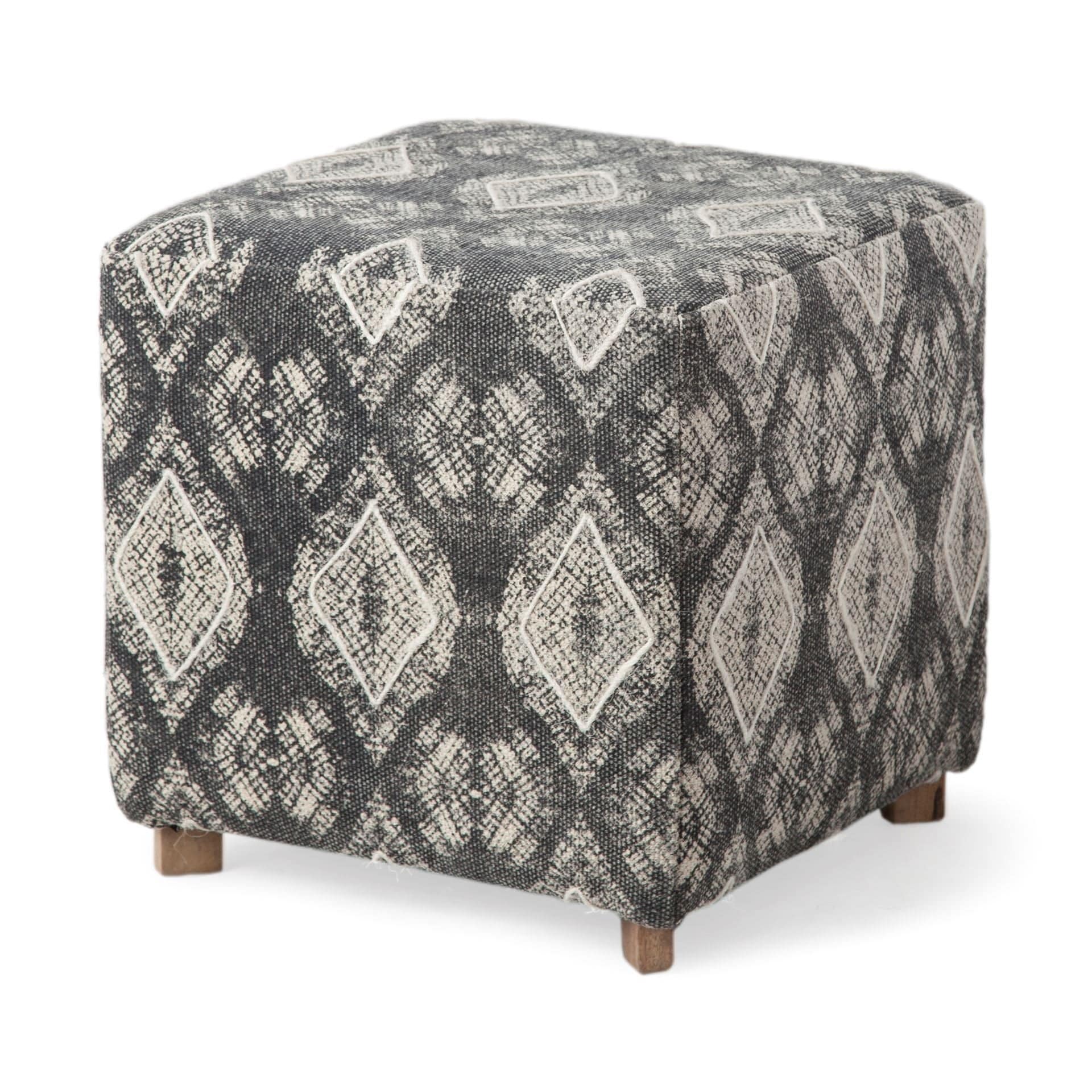 19" Gray 100% Cotton And Brown Cube Ottoman - Homeroots - Flyclothing LLC