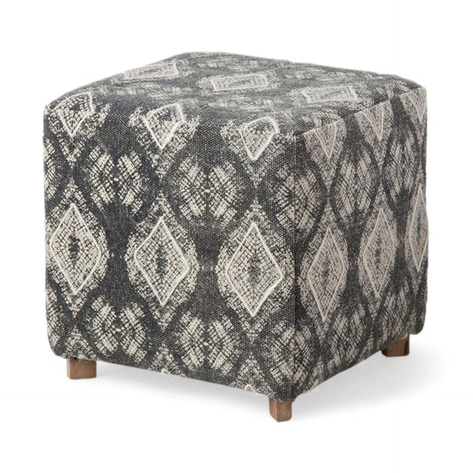 19" Gray 100% Cotton And Brown Cube Ottoman - Homeroots