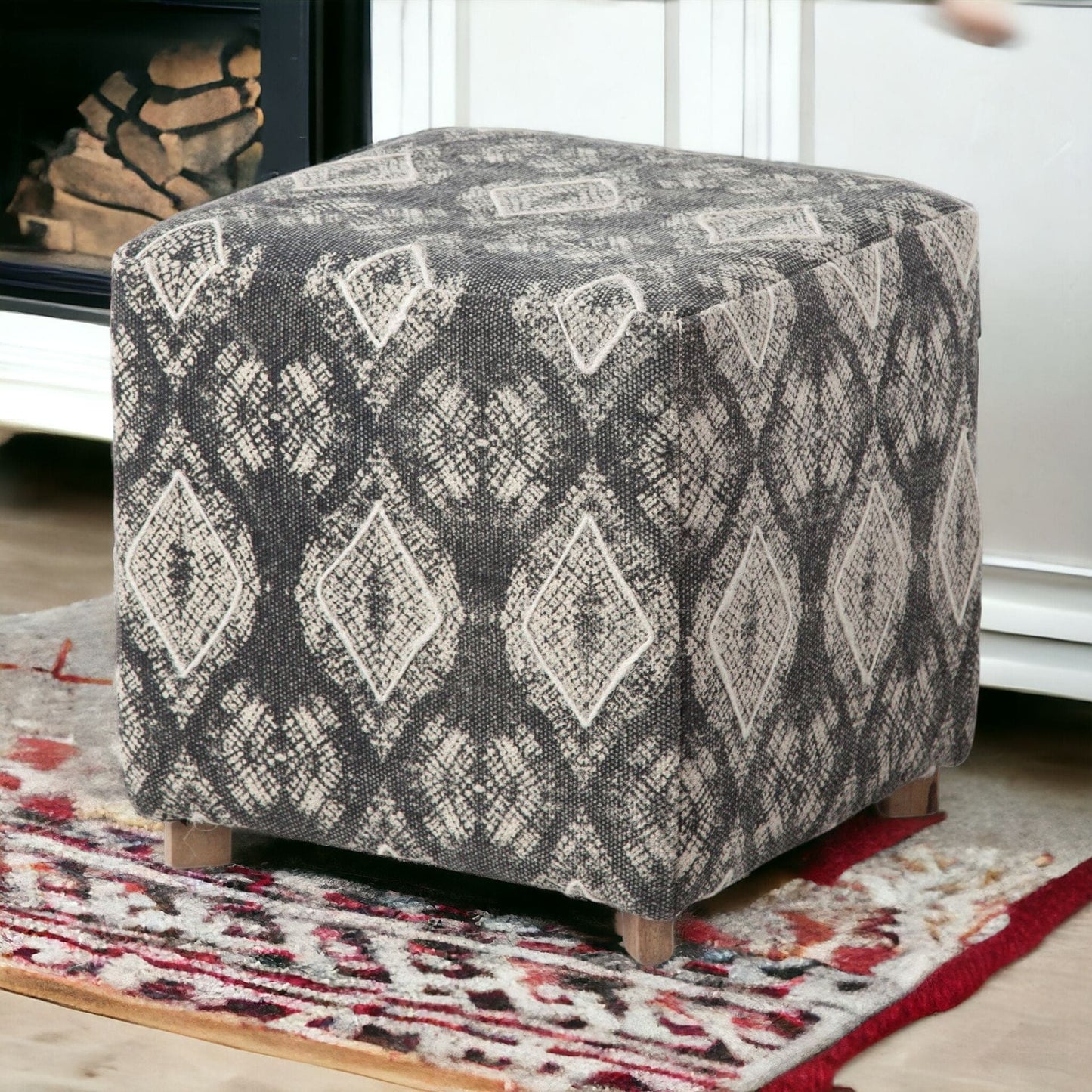 19" Gray 100% Cotton And Brown Cube Ottoman - Homeroots - Flyclothing LLC