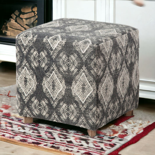 19" Gray 100% Cotton And Brown Cube Ottoman - Homeroots