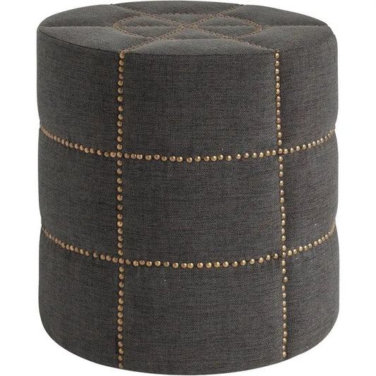 20" Gray Linen Round Footstool Ottoman - Homeroots