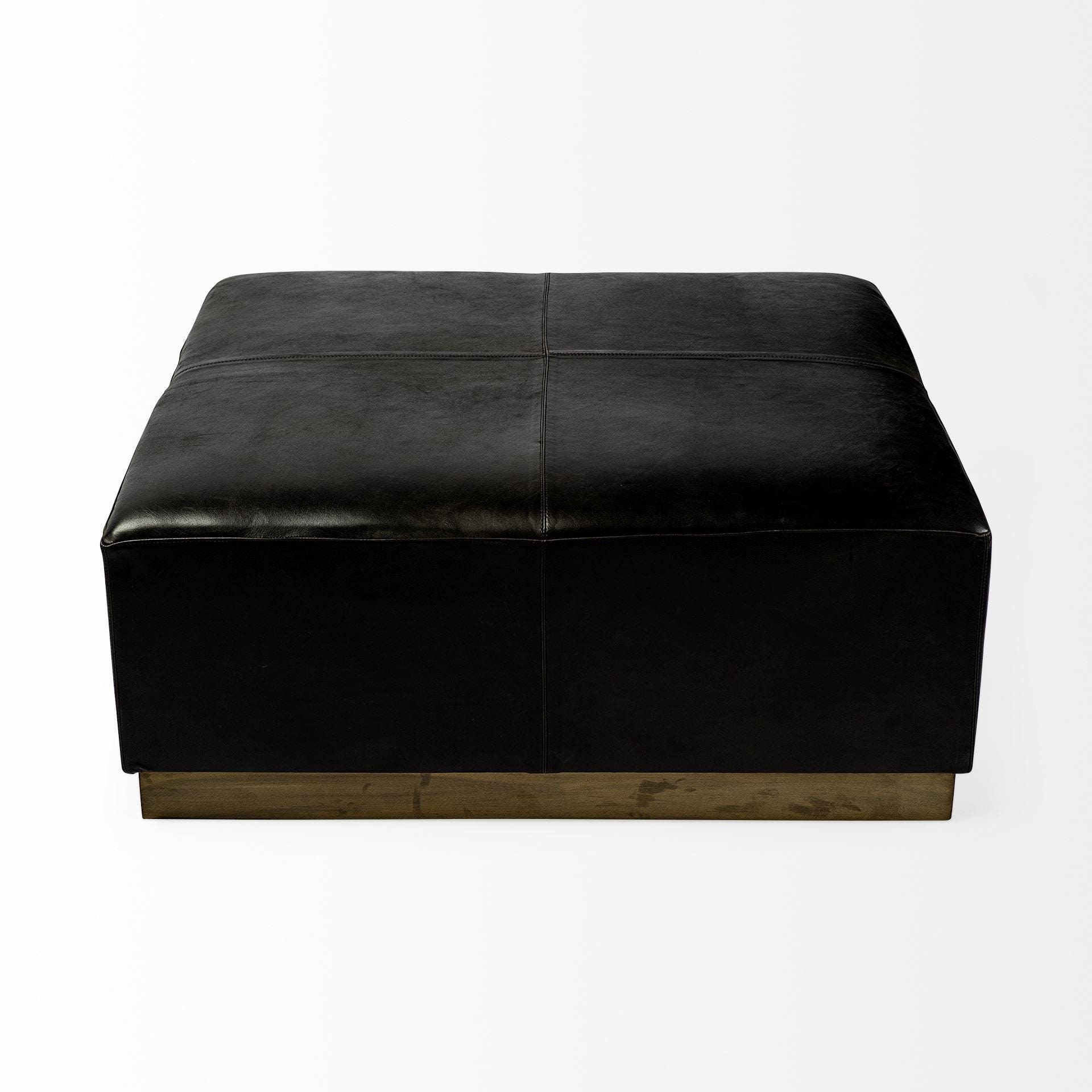 36" Black Faux Leather And Brown Footstool Ottoman - Homeroots - Flyclothing LLC