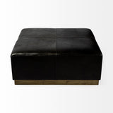 36" Black Faux Leather And Brown Footstool Ottoman - Homeroots