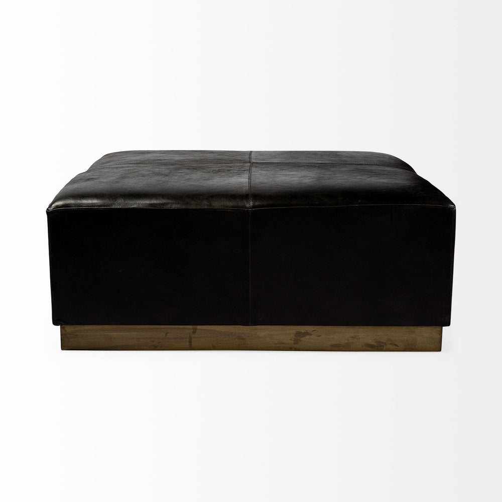 36" Black Faux Leather And Brown Footstool Ottoman - Homeroots - Flyclothing LLC