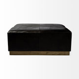 36" Black Faux Leather And Brown Footstool Ottoman - Homeroots - Flyclothing LLC