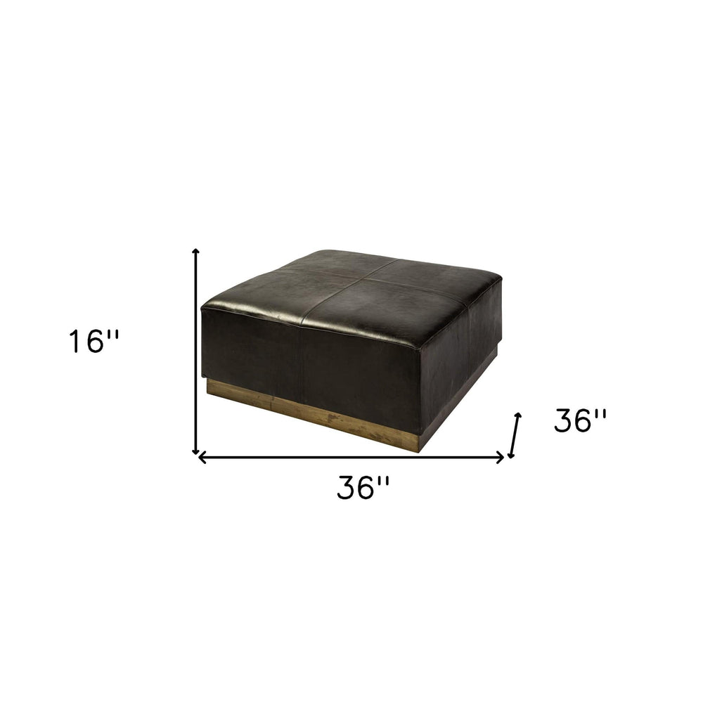 36" Black Faux Leather And Brown Footstool Ottoman - Homeroots - Flyclothing LLC