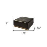 36" Black Faux Leather And Brown Footstool Ottoman - Homeroots - Flyclothing LLC