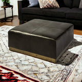 36" Black Faux Leather And Brown Footstool Ottoman - Homeroots