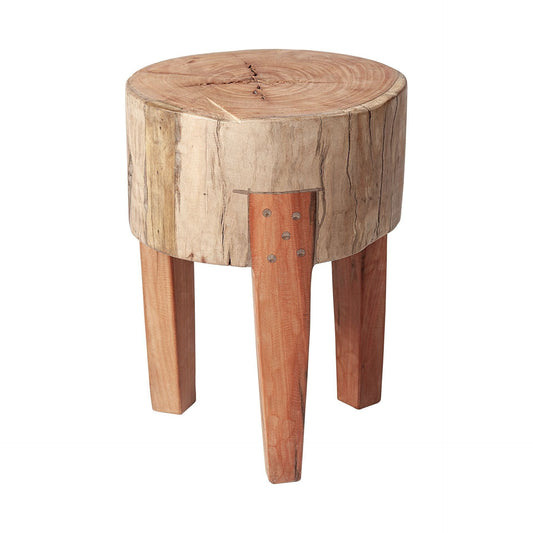18" Dark Brown And Brown Distressed Reclaimed Wood Round End Table - Homeroots