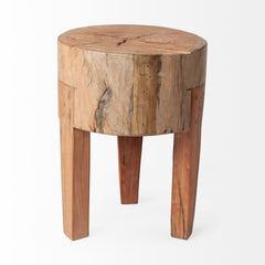 18" Dark Brown And Brown Distressed Reclaimed Wood Round End Table - Homeroots