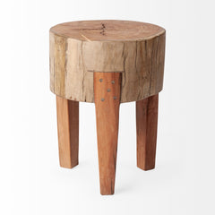 18" Dark Brown And Brown Distressed Reclaimed Wood Round End Table - Homeroots