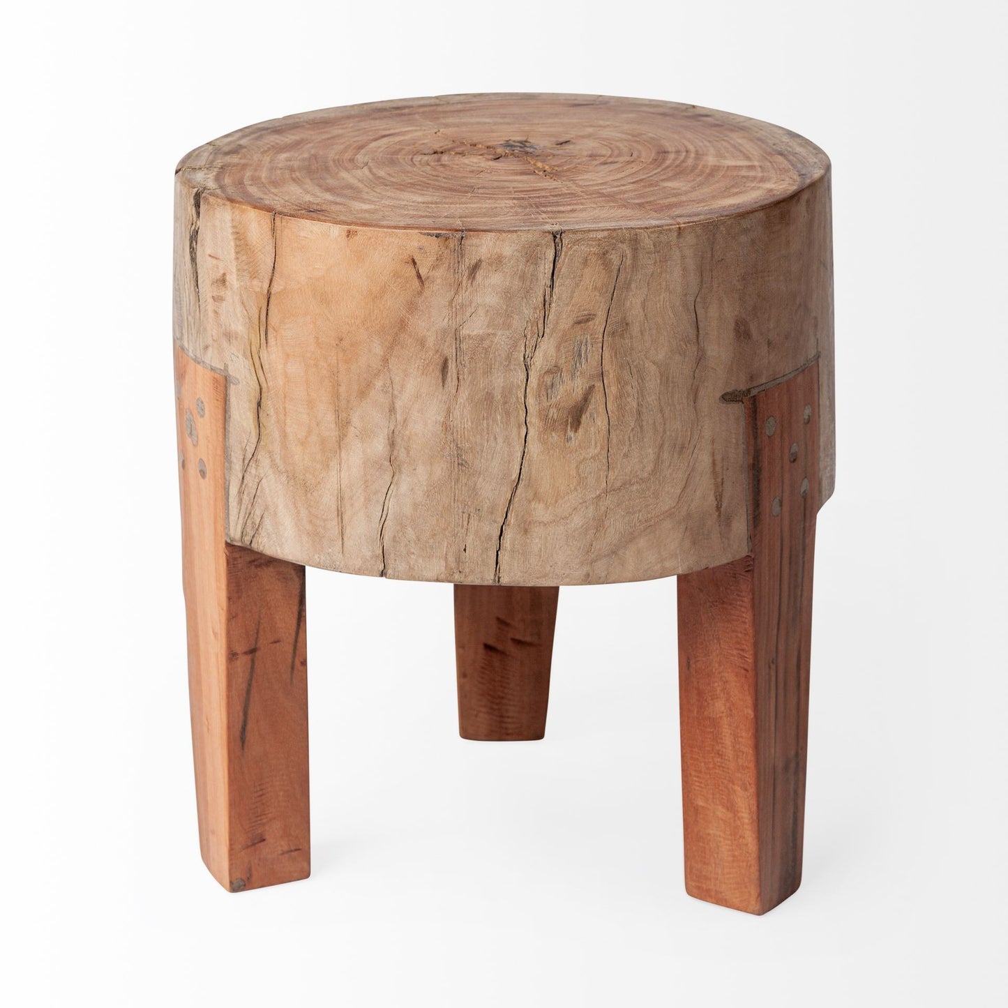 15" Dark Brown And Brown Distressed Reclaimed Wood Round End Table - Homeroots - Flyclothing LLC