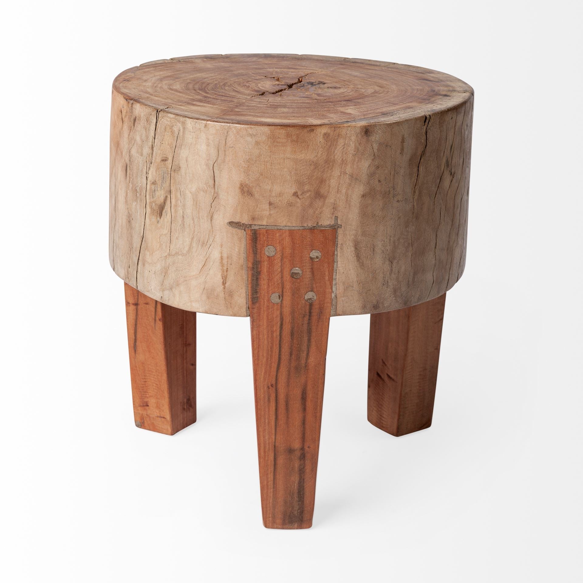 15" Dark Brown And Brown Distressed Reclaimed Wood Round End Table - Homeroots - Flyclothing LLC