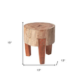 15" Dark Brown And Brown Distressed Reclaimed Wood Round End Table - Homeroots - Flyclothing LLC