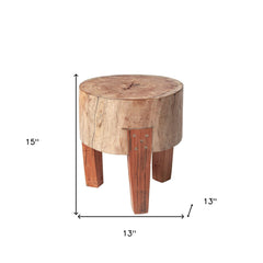 15" Dark Brown And Brown Distressed Reclaimed Wood Round End Table - Homeroots