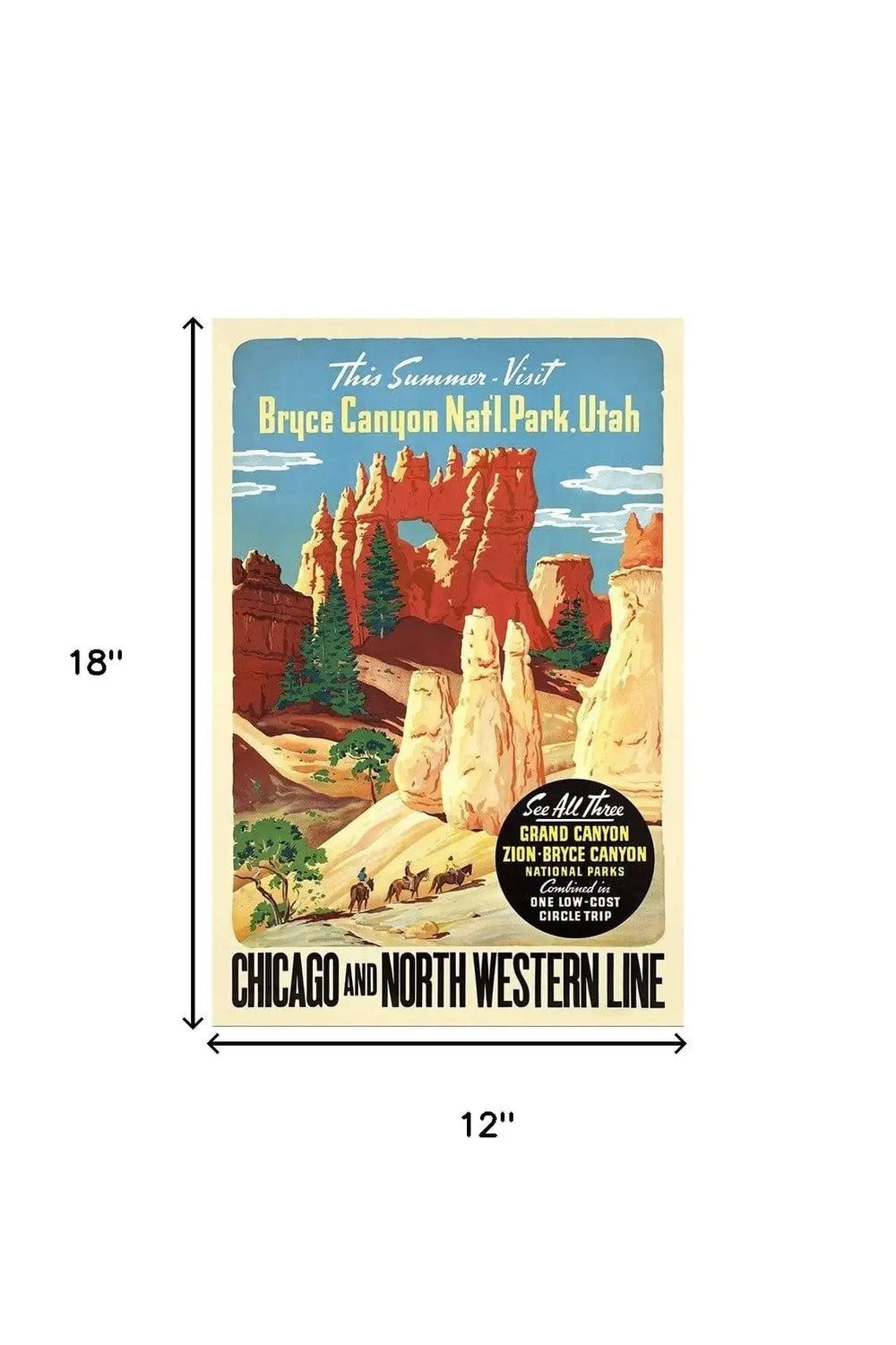12" X 18" Vintage 1950S Bryce Canyon National Park Wall Art - Homeroots
