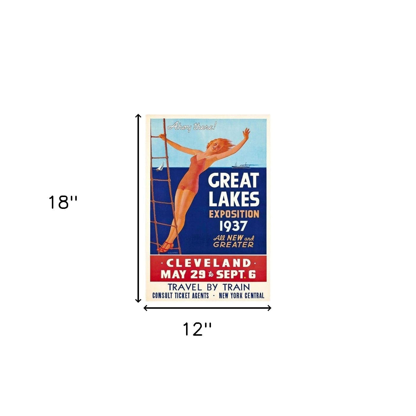 12" X 18" Great Lakes 1937 Vintage Travel Poster Wall Art - Homeroots - Flyclothing LLC