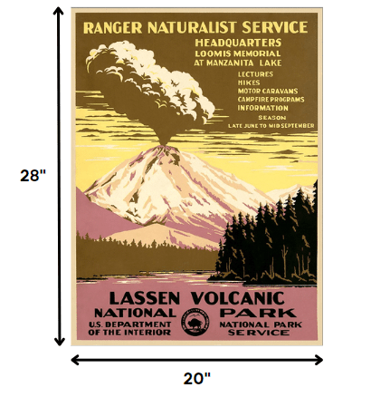 20" X 28" Lassen Volcanic National Park Vintage Travel Poster Wall Art - Homeroots - Flyclothing LLC
