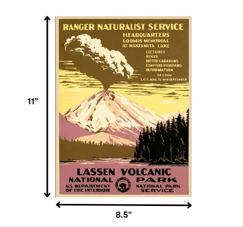 8.5" X 11" Lassen Volcanic National Park Vintage Travel Poster Wall Art - Homeroots - Flyclothing LLC